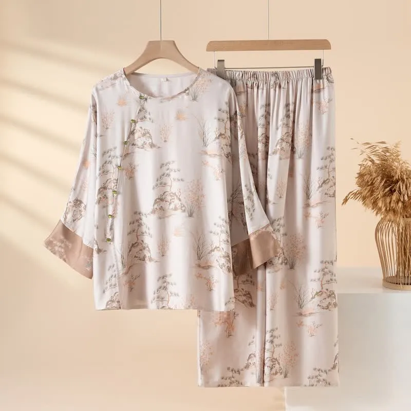 Loungewear-Set für Damen aus orientalisch bedrucktem Fiberglas