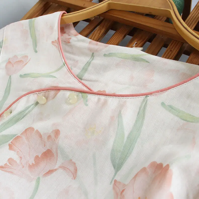 Damenpyjama aus Bambusfaser mit Tulpenmuster