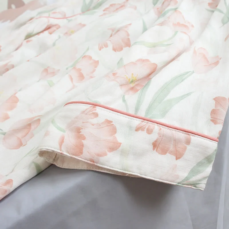 Damenpyjama aus Bambusfaser mit Tulpenmuster