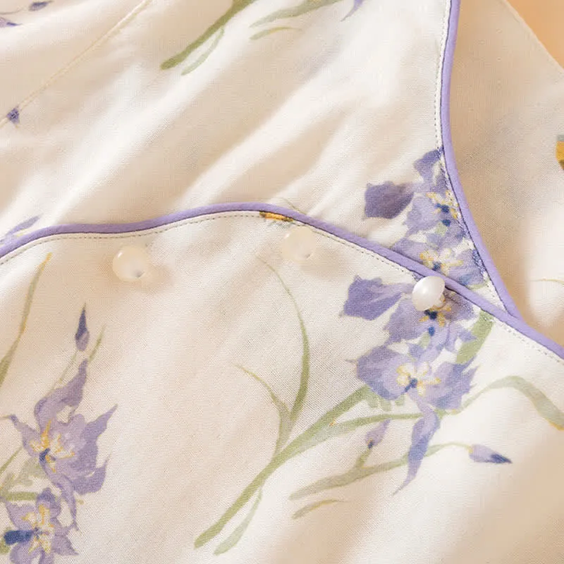 Damenpyjama mit Iris-Print aus Bambusfaser