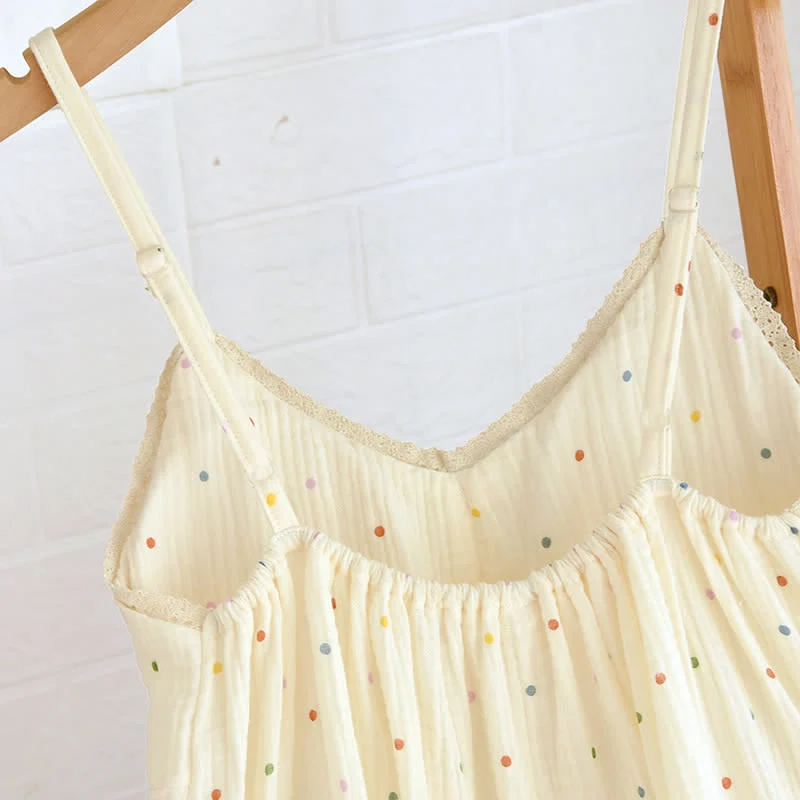 Loungekleid aus Baumwollgaze mit Regenbogenpunkten