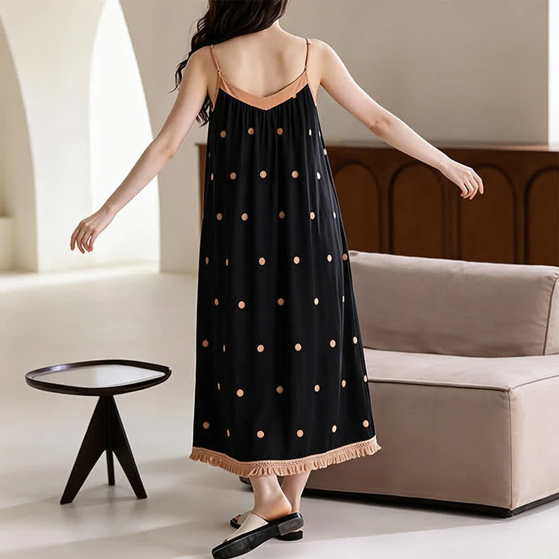 Schwarzes Baumwoll-Loungedress mit weißen Punkten