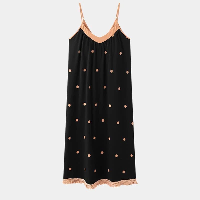 Schwarzes Baumwoll-Loungedress mit weißen Punkten