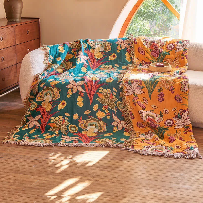 Boho Wendedecke aus Baumwollgaze mit Quasten