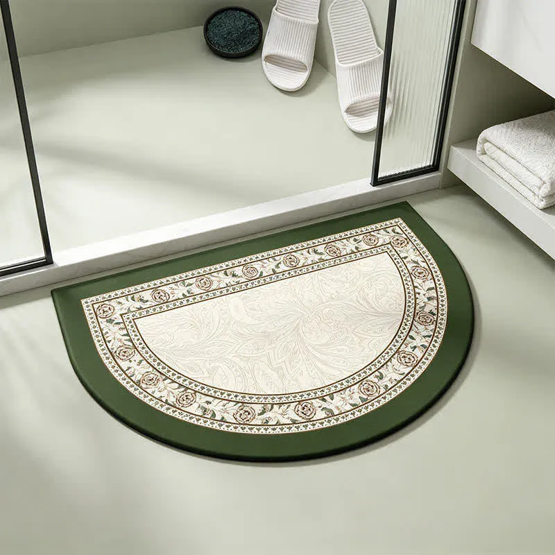 Halbmondförmiger Vintage-Badezimmerteppich mit Blumenmuster und Bordüre