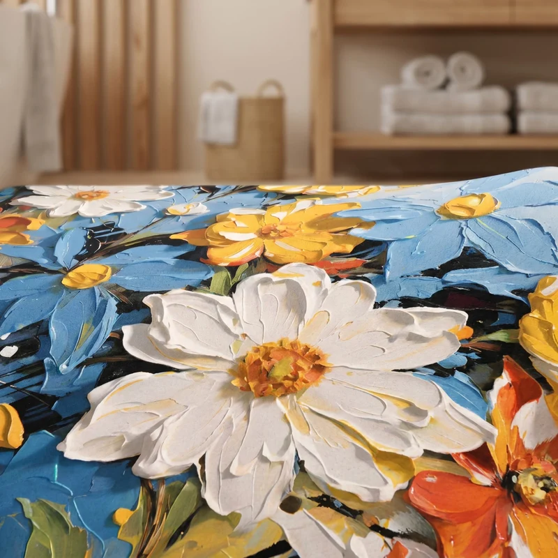 Lebhafter Badezimmerteppich im impressionistischen Blumenstil