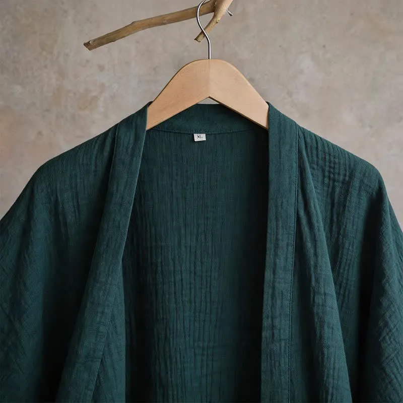 Kimono-Bademantel aus einfarbigem Baumwollgaze, Unisex