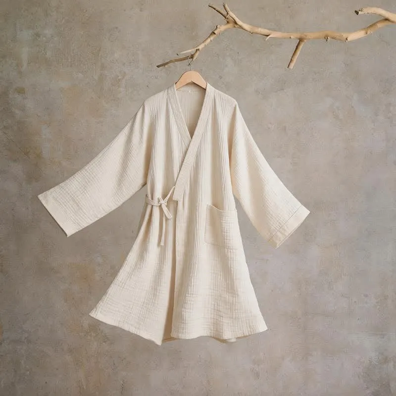 Kimono-Bademantel aus einfarbigem Baumwollgaze, Unisex