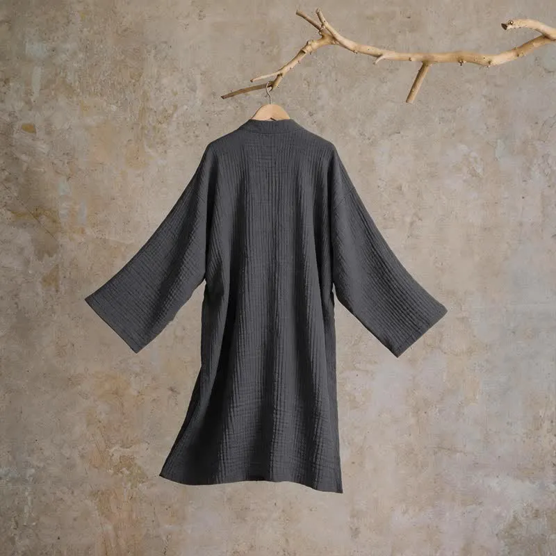 Kimono-Bademantel aus einfarbigem Baumwollgaze, Unisex