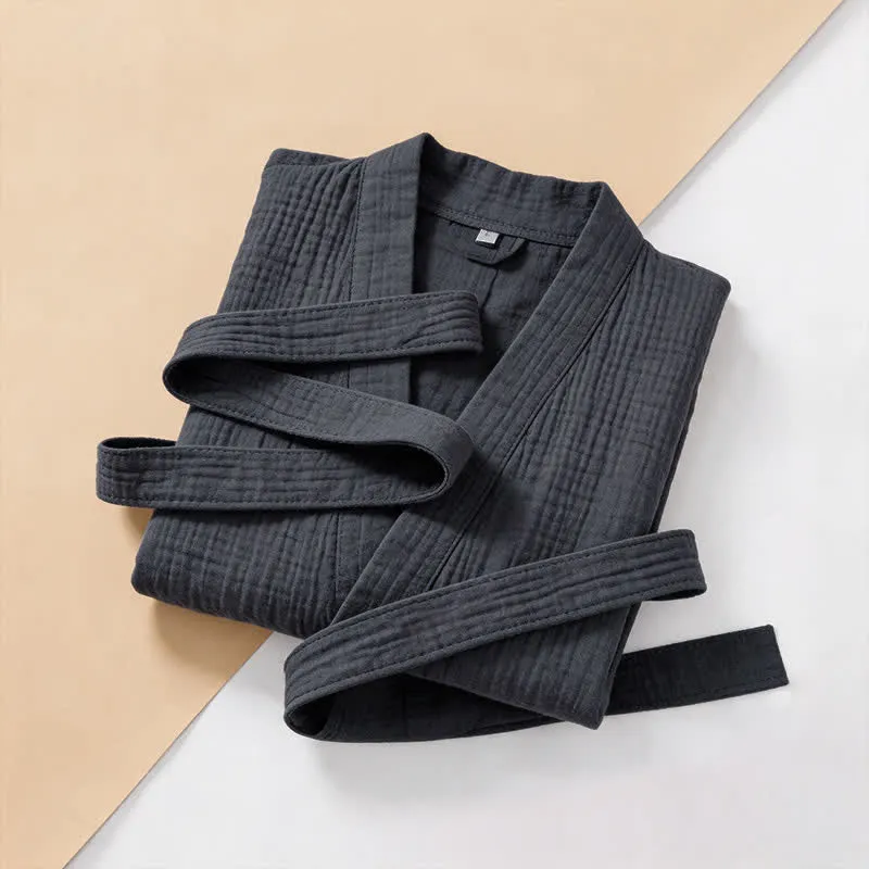 Kimono-Bademantel aus einfarbigem Baumwollgaze, Unisex