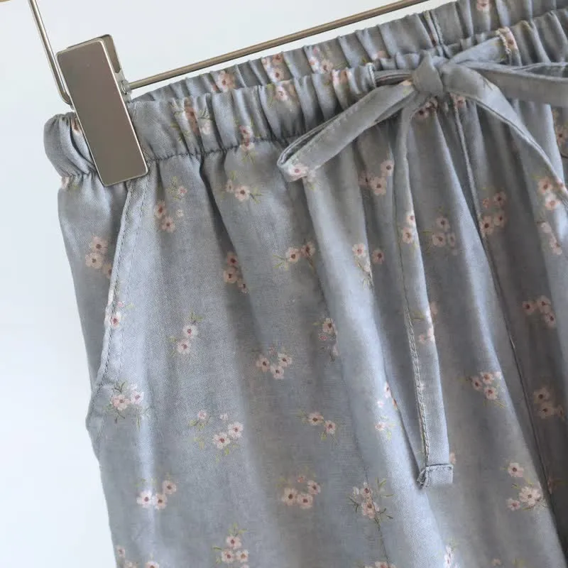 Pyjama-Shorts aus Baumwolle mit Kirschblütenmuster
