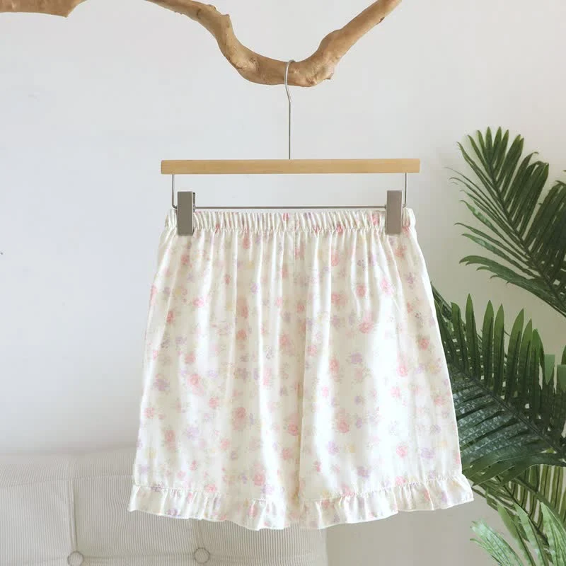 Pyjama-Shorts aus Baumwolle mit Rüschen und Blumenmuster