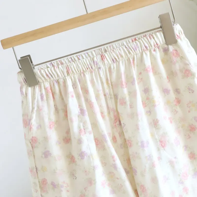 Pyjama-Shorts aus Baumwolle mit Rüschen und Blumenmuster