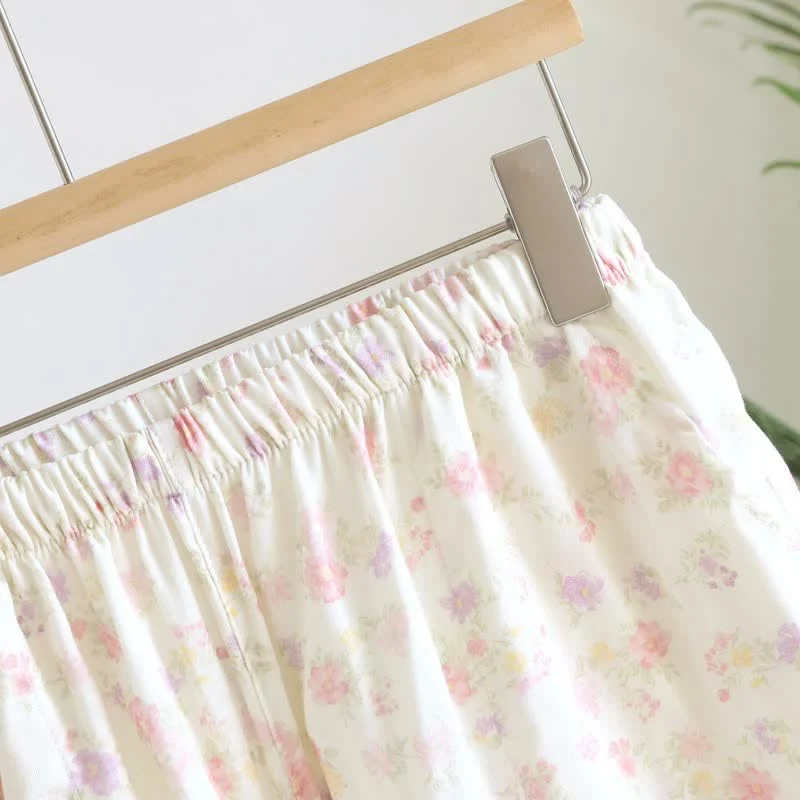 Pyjama-Shorts aus Baumwolle mit Rüschen und Blumenmuster