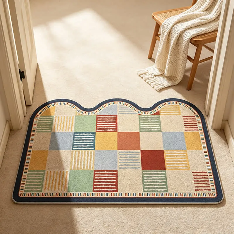 Retro-Patchwork-Teppich mit Wellenkante