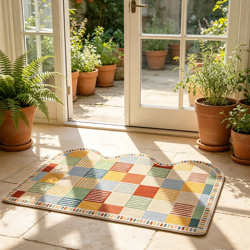 Eingangsteppich mit farblich abgesetztem Patchwork-Muster