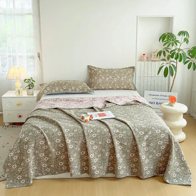 Wendbare rustikale Baumwolldecke mit Jacquard-Blumenmuster