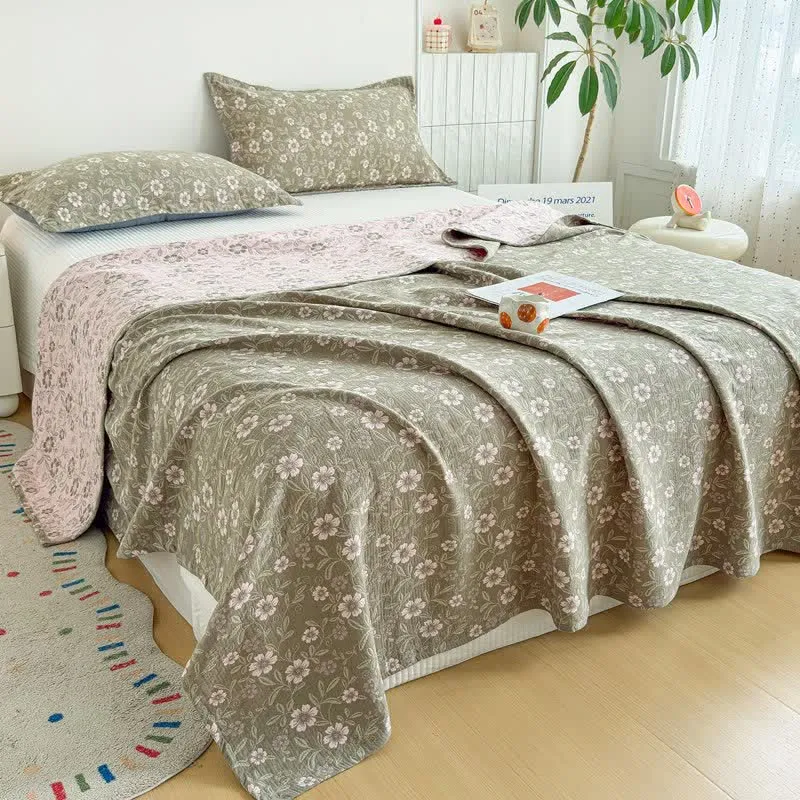 Wendbare rustikale Baumwolldecke mit Jacquard-Blumenmuster