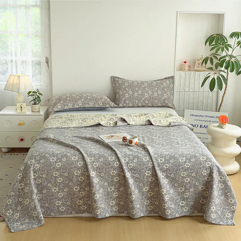 Wendbare rustikale Baumwolldecke mit Jacquard-Blumenmuster