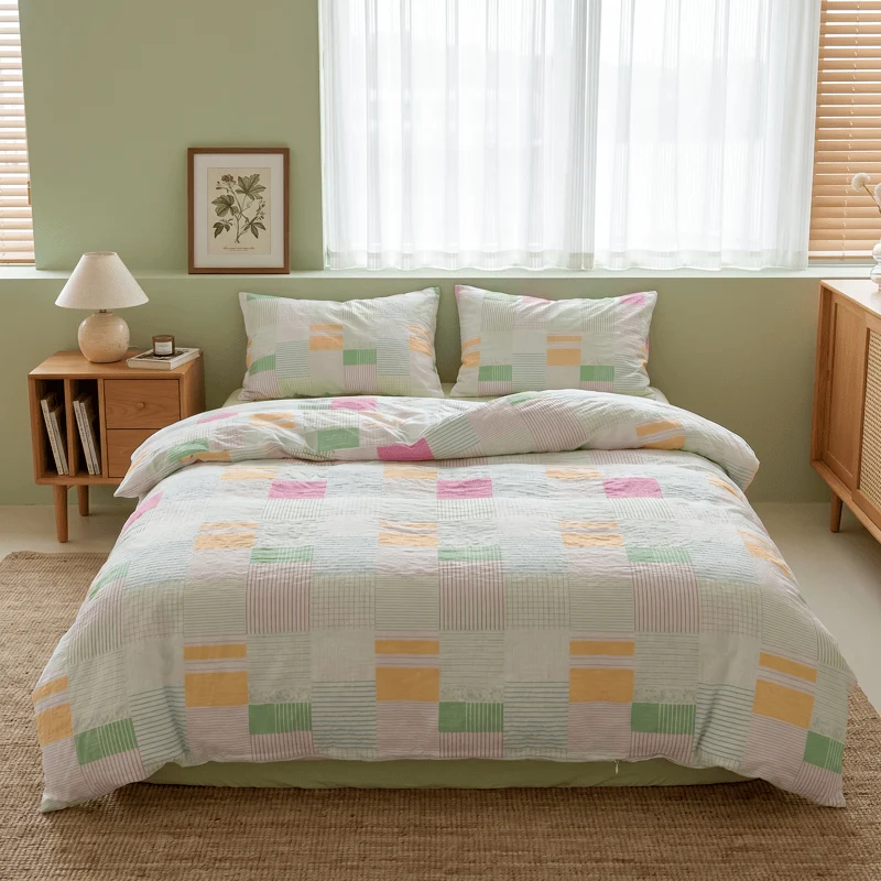 Mehrfarbiges Patchwork-Bettwäscheset aus Baumwolle im Pastell-Look (4-teilig)