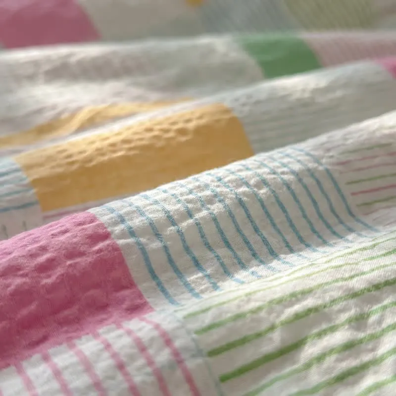 Mehrfarbiges Patchwork-Bettwäscheset aus Baumwolle im Pastell-Look (4-teilig)