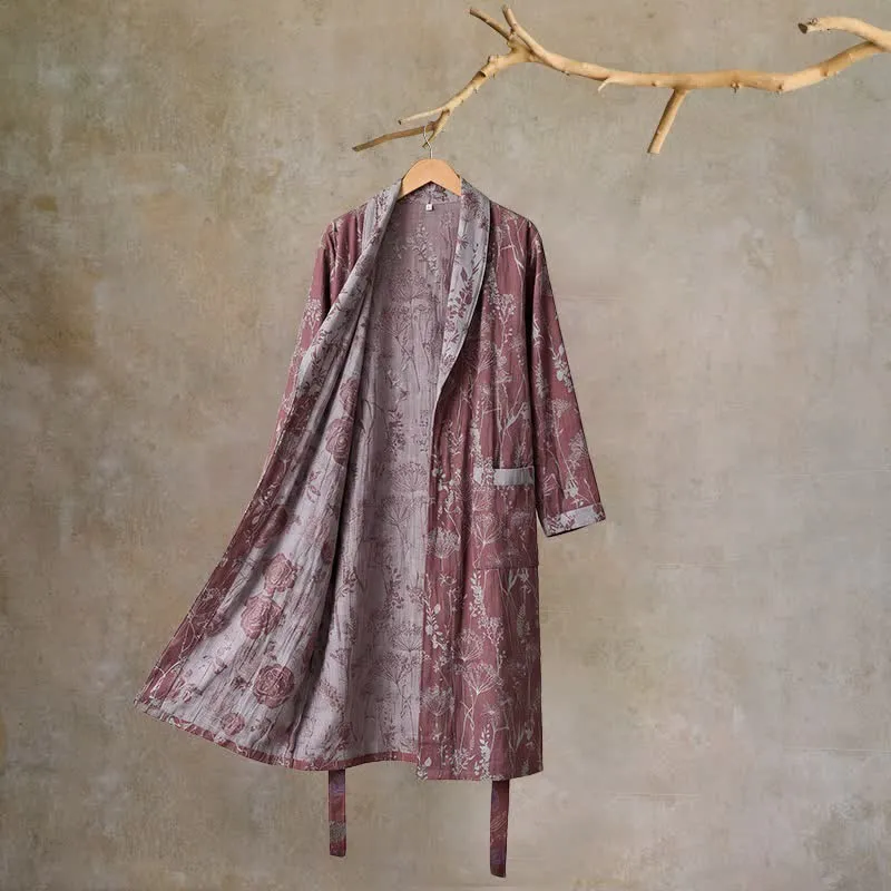 Vintage-Bademantel aus Baumwolle mit botanischem Flair (Doppelgaze)
