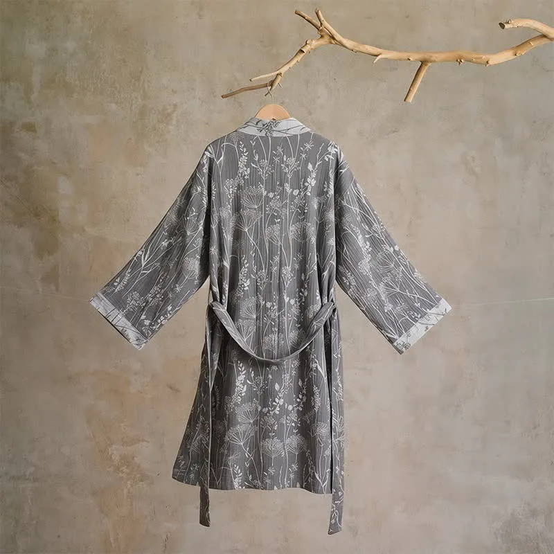 Vintage-Bademantel aus Baumwolle mit botanischem Flair (Doppelgaze)