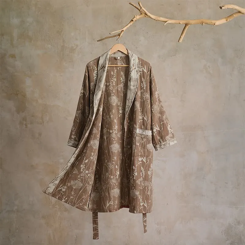 Vintage-Bademantel aus Baumwolle mit botanischem Flair (Doppelgaze)