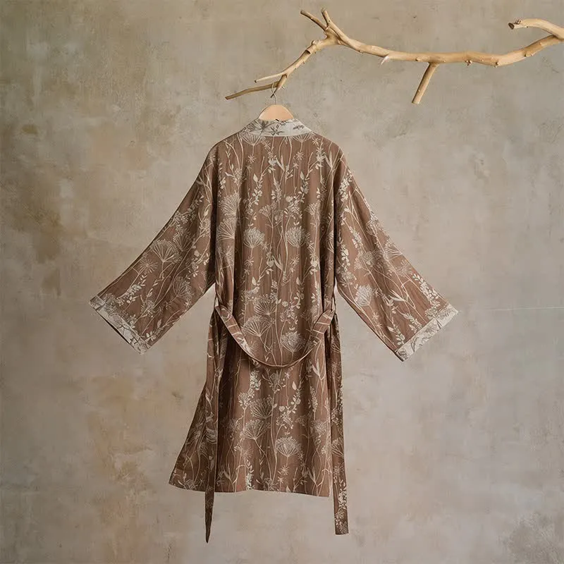 Vintage-Bademantel aus Baumwolle mit botanischem Flair (Doppelgaze)