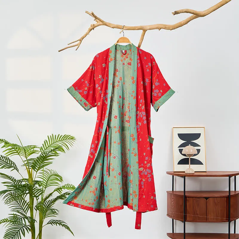 Kimono-Bademantel aus Musselin mit kurzen Ärmeln