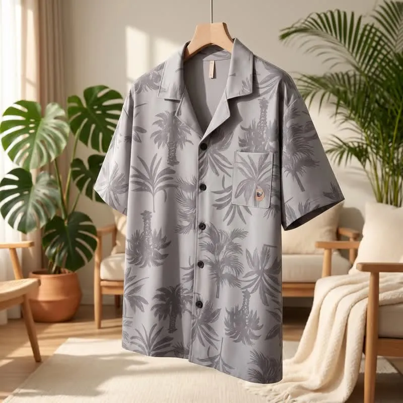 Loungewear-Set aus Baumwolle mit tropischen Palmenknöpfen