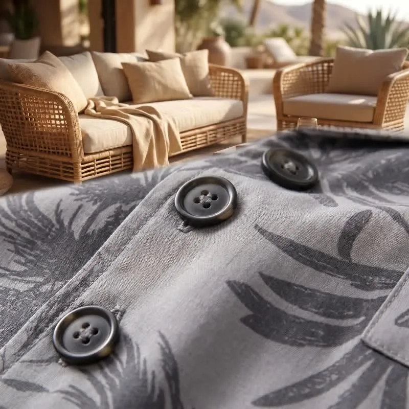 Loungewear-Set aus Baumwolle mit tropischen Palmenknöpfen
