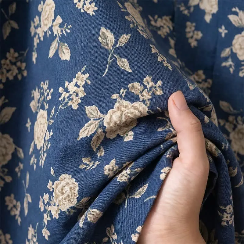 Indigoblauer Kimono-Bademantel mit Vintage-Blumenmuster