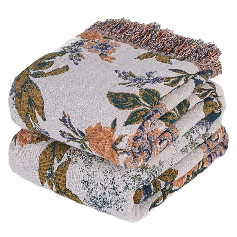 4-lagige Tagesdecke aus Baumwollgaze mit barockem Blumenmuster