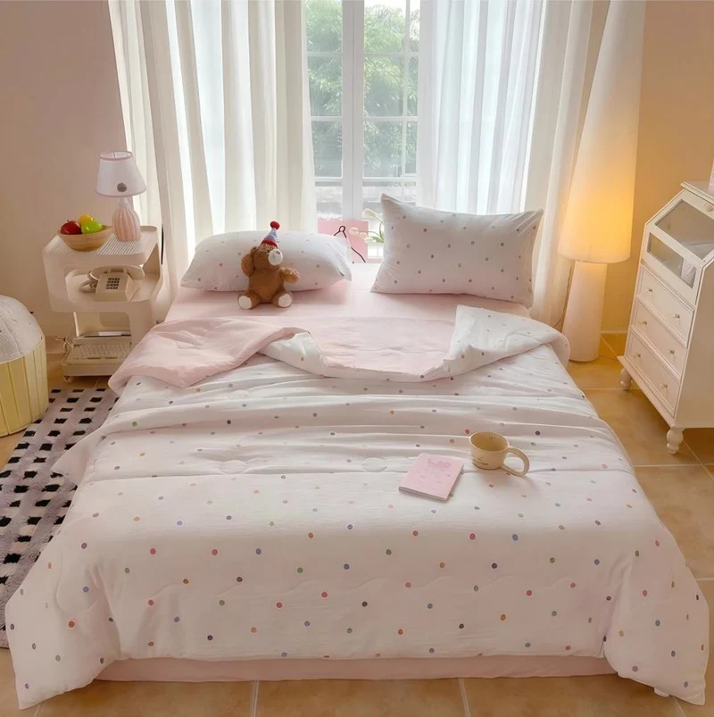 Bettwäsche-Set aus gewaschener Baumwolle mit Regenbogen-Polka-Dots