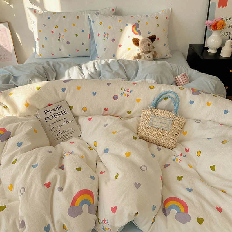 Bettwäsche-Set „Regenbogenherzen“ mit weicher Oberfläche