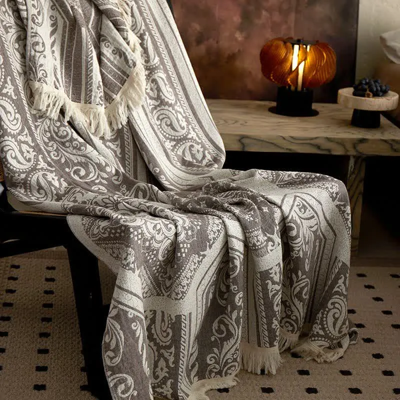 Baumwolldecke mit Damast-Paisley-Muster