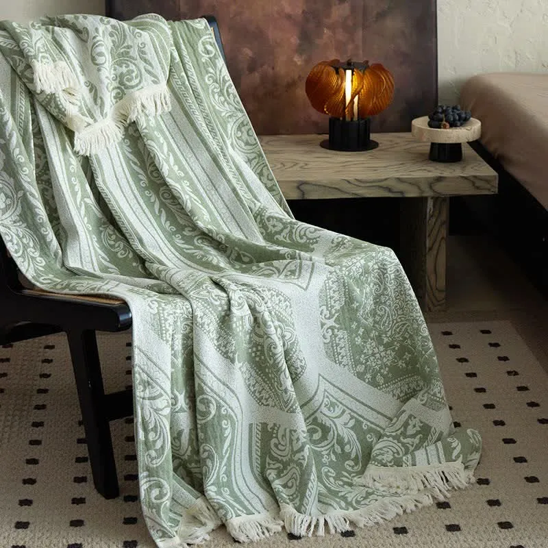Baumwolldecke mit Damast-Paisley-Muster