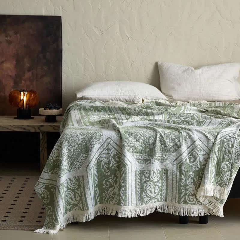 Baumwolldecke mit Damast-Paisley-Muster