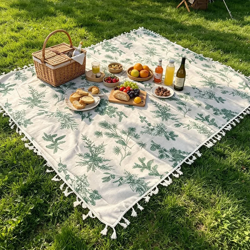 Picknickdecke mit Vintage-Waldmuster und Quasten