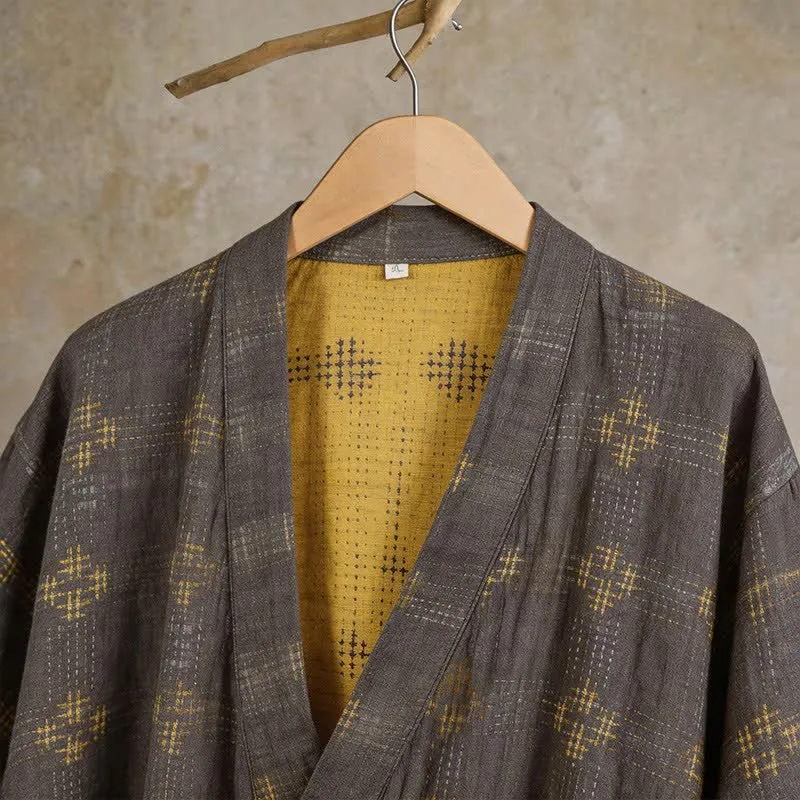 Unisex geometrischer Yukata-Bademantel aus Baumwolle
