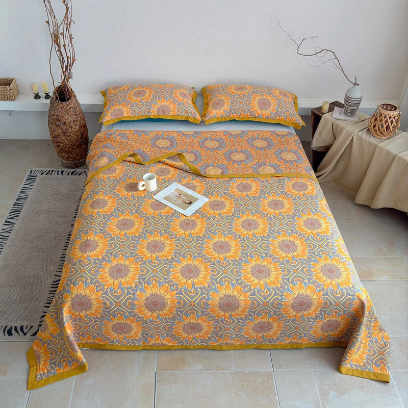 Boho-Sonnenblumen-3-lagige Musselin-Baumwolldecke