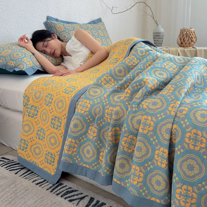 Boho-Tagesdecke aus dreilagigem Musselin, wendbar