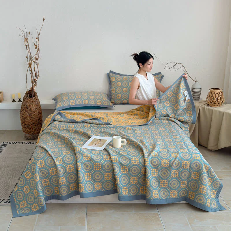 Boho-Tagesdecke aus dreilagigem Musselin, wendbar