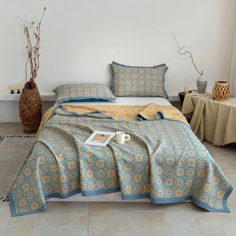 Boho-Tagesdecke aus dreilagigem Musselin, wendbar