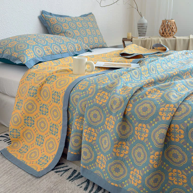 Boho-Tagesdecke aus dreilagigem Musselin, wendbar