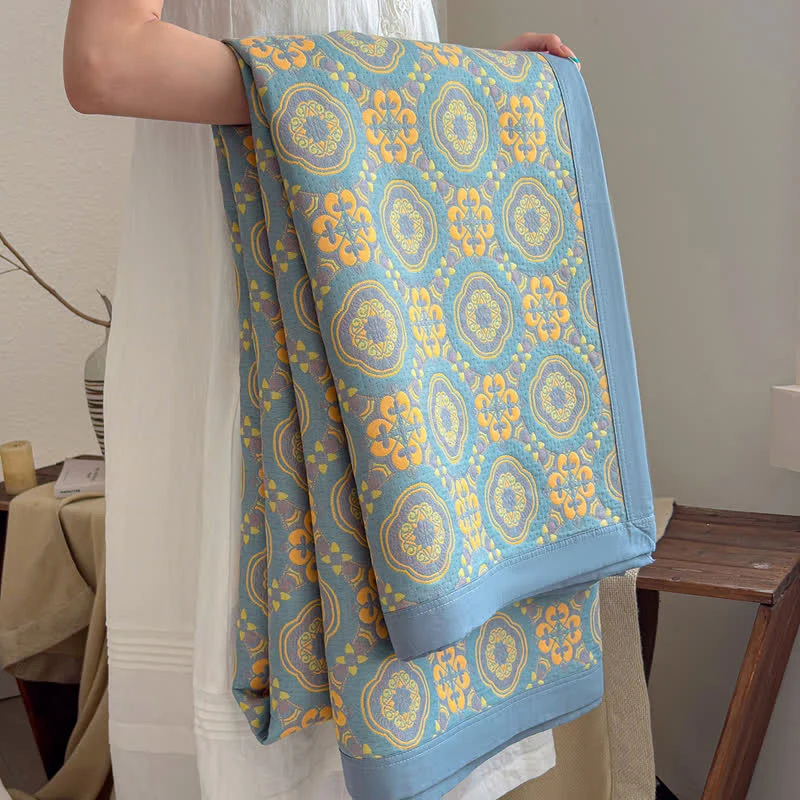 Boho-Tagesdecke aus dreilagigem Musselin, wendbar