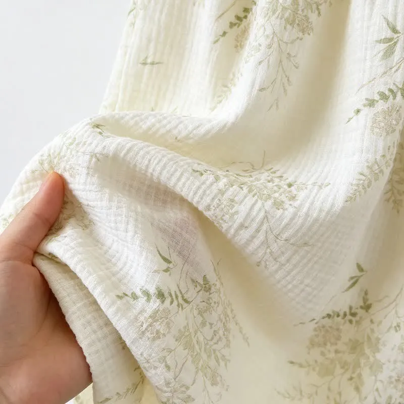 Baumwoll-Cami-Pyjama mit Rüschen und botanischem Blattmuster