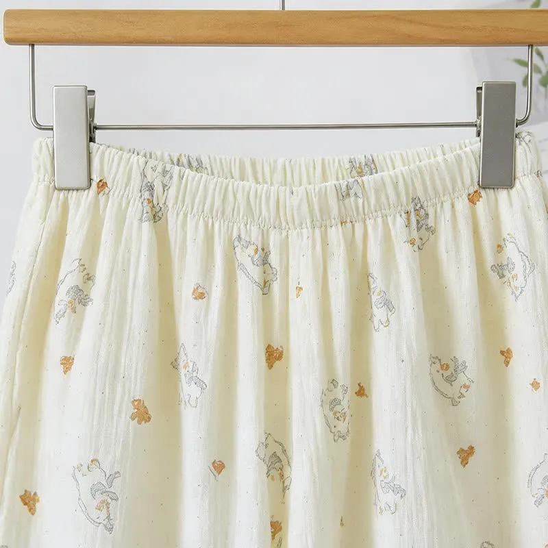 Rüschen-Pyjama aus Baumwollgaze mit Pferdemotiv