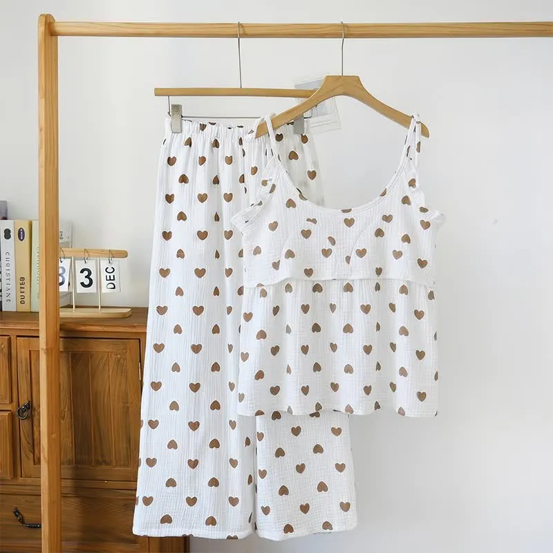 Rüschen-Herz-Baumwollgaze-Cami-Pyjama